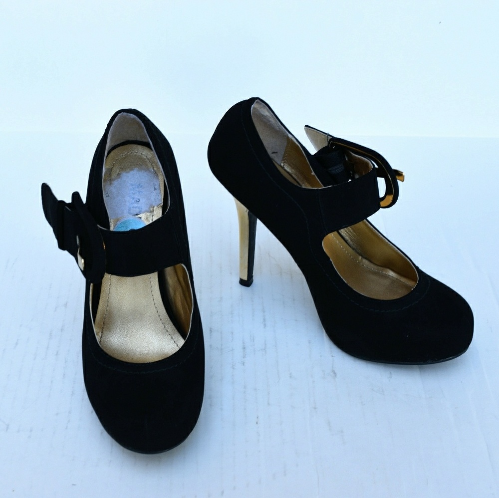 Madeline Girl Black Suede Mary Jane Heels